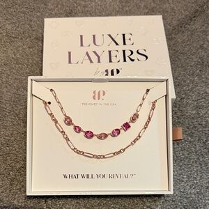 Luxe Layers by BP Rose Gold Layered Necklace with Pink Stones